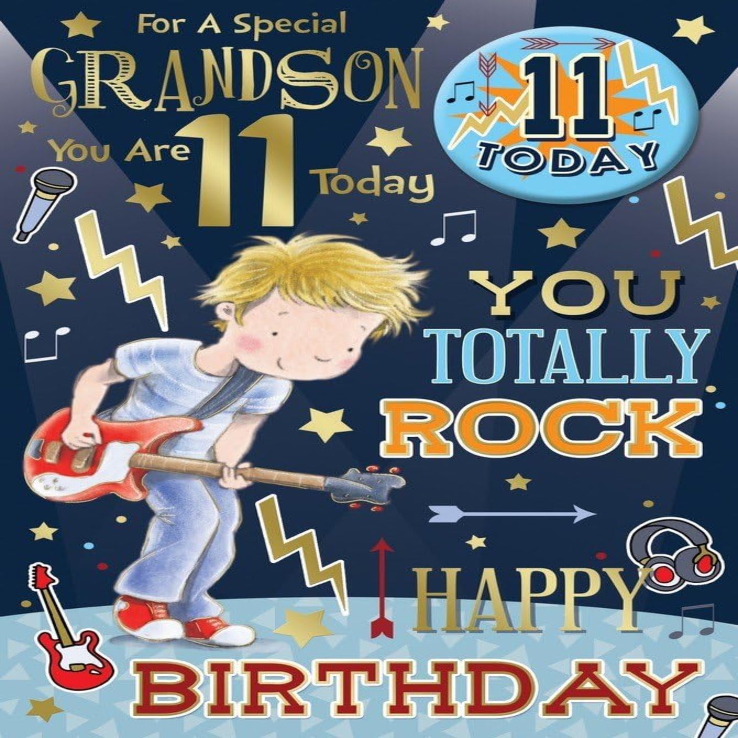 11th Birthday Card for Grandson with Badge | Special Age 11 Birthday Card - 210 x 290 mm