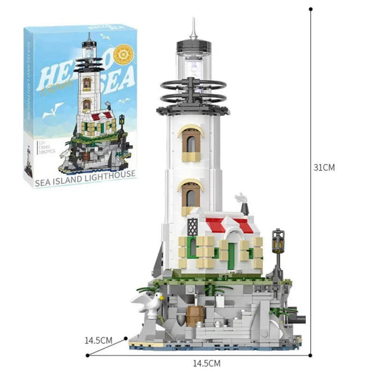 1092PCS Sea Island Electric Lighthouse Building Blocks Fisherman'S Hut Light House Assembly Model Idea Decoration Kids Toys Gift