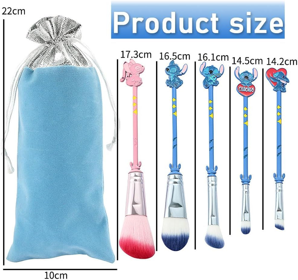 5Pcs Cartoon Makeup Brushes Set with Bag, Kawaii Cosmetic Brushes Anime Collection for Foundation Blush Eyeshadow Eyebrow Eyeliner Face Concealer Powder Makeup Brush Gift for Girl Women