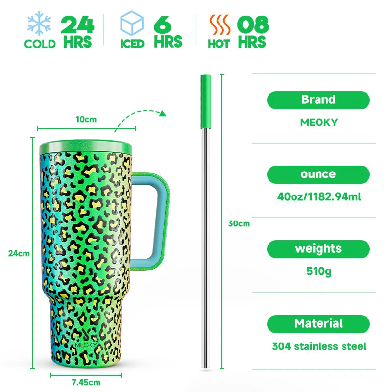 40Oz Cup Tumbler with Handle Straw Stainless Steel Multi-Prints Coffee Cup Travel Water Bottle Leak-Proof Car Mug Gifts