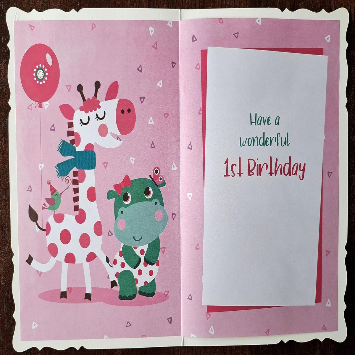 1st Birthday Card for Girl | Hippo & Llama - 19.5cm x 13.5 cm