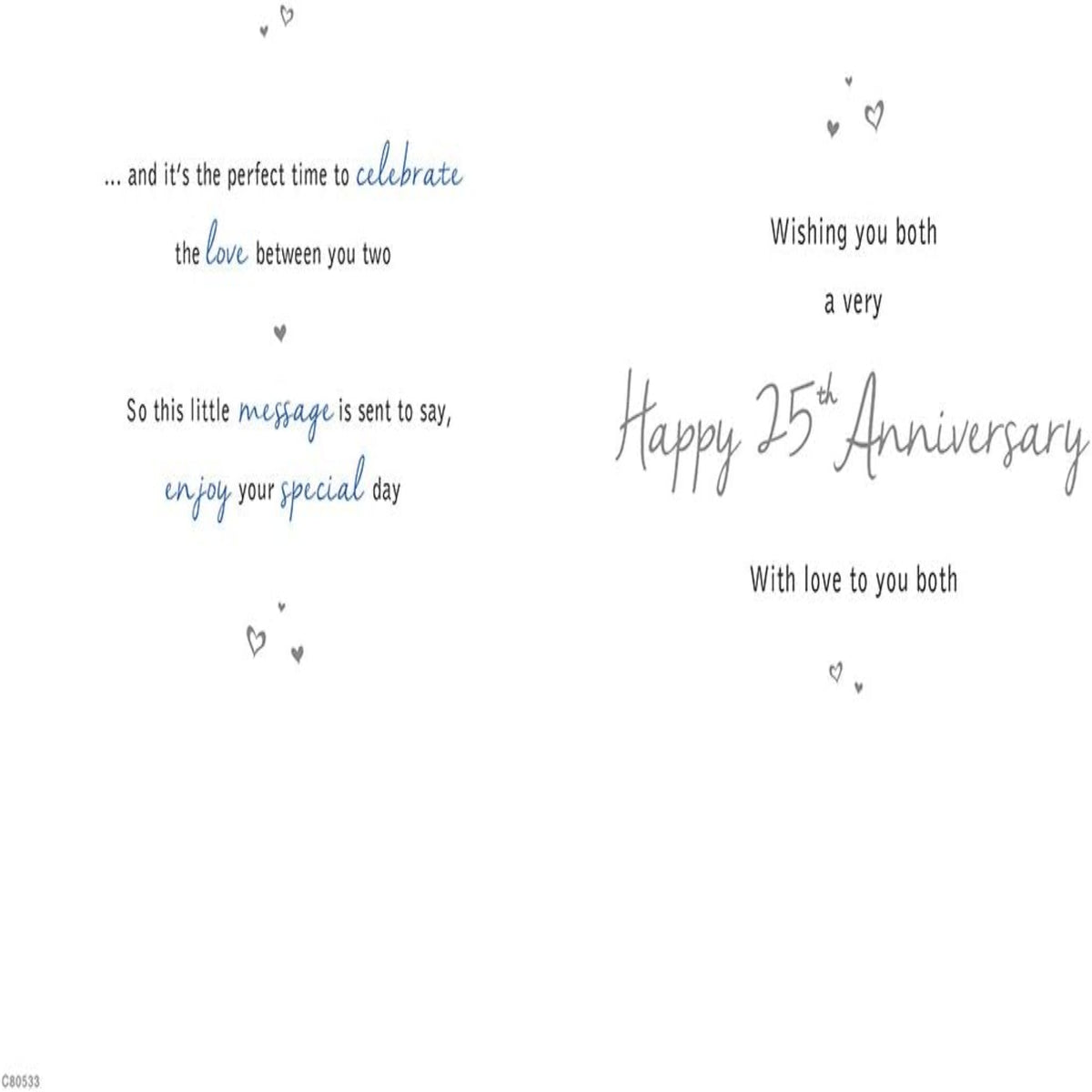 25th Silver Anniversary Card - Regal Publishing - 9 x 6 inches