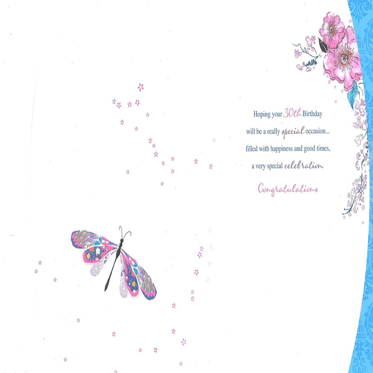 30th Birthday Card with Champagne & Glitter Design - 160mm x 235mm