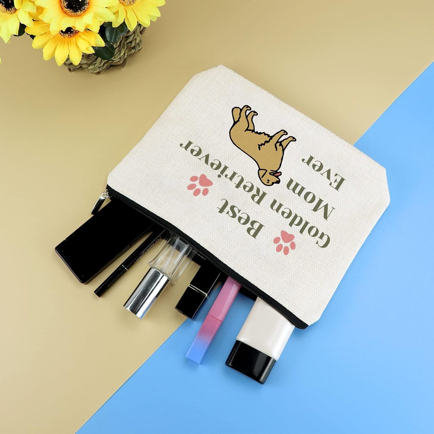 Golden Retriever Mom Gifts Makeup Bag Golden Retriever Lover Gift Golden Mom Cosmetic Bag Golden Retriever Owner Gift Dog Lover Gift for Women Mother'S Day Christmas Birthday Gift for Her Travel Pouch