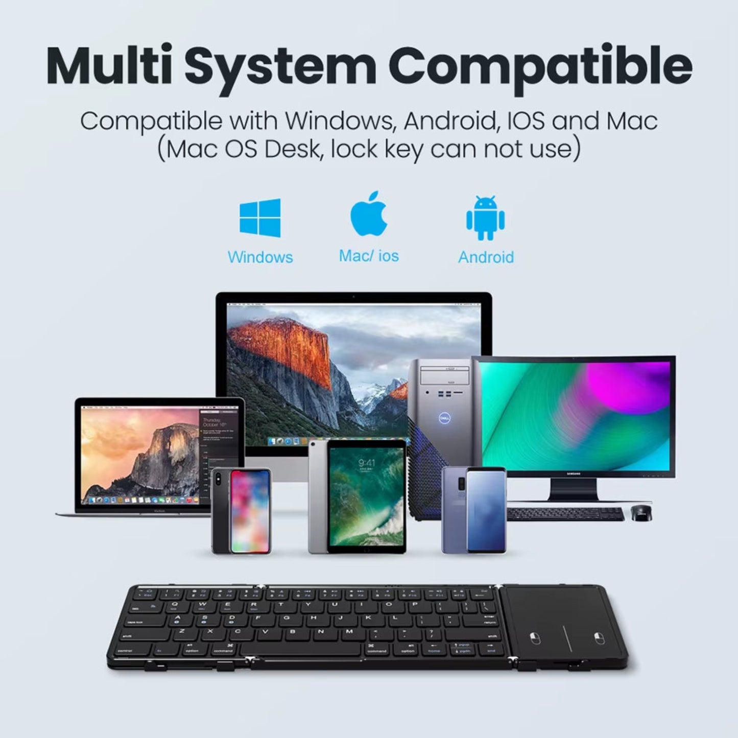 Folding Bluetooth Keyboard with Touchpad Wireless Foldable Keyboard with PU Leather for Ios Android Windows,Support 3 Devices
