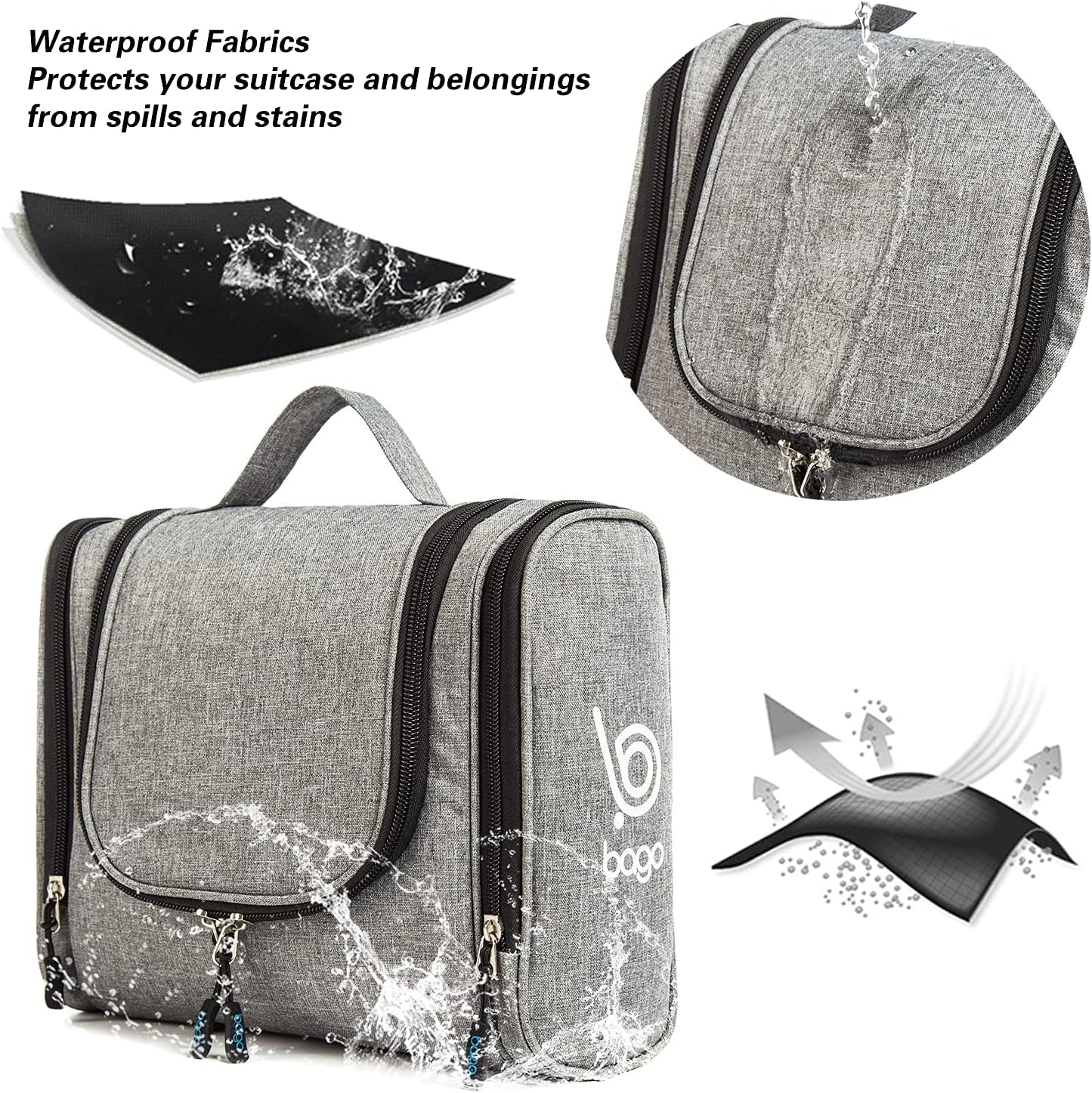 Travel Hanging Toiletry Wash Bag - Large Waterproof Cosmetic Organizer for Women and Men - Snowgray
