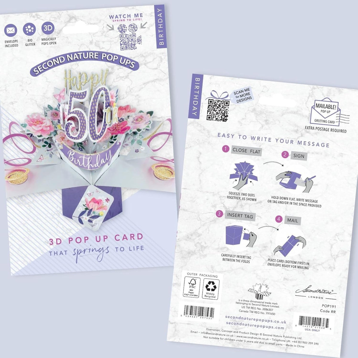 50th Birthday Pop-Up Card with Flowers | Second Nature