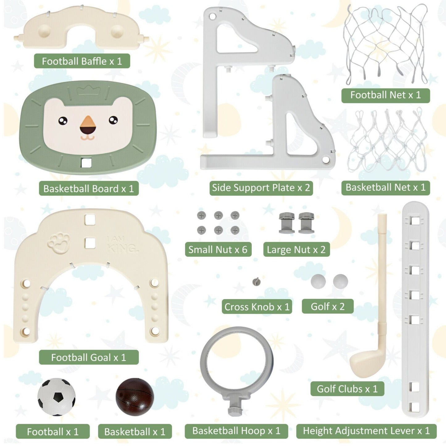 3-In-1 Basketball Hoop Set Stand with 5 Adjustable Height Levels