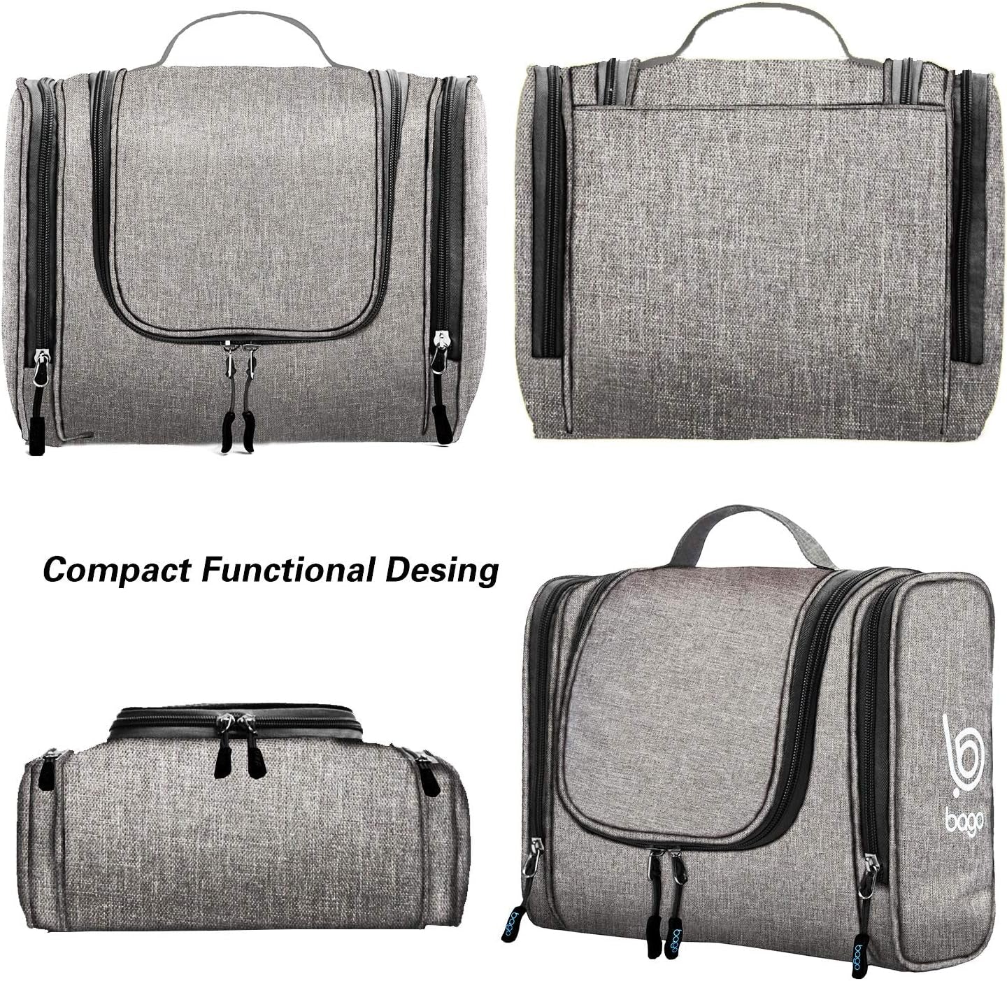 Travel Hanging Toiletry Wash Bag - Large Waterproof Cosmetic Organizer for Women and Men - Snowgray