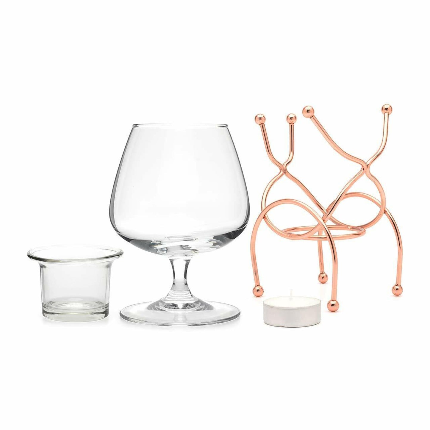 Brandy Cognac Snifter WARMER Glass & Copper Stand Gift Boxed Tumbler Bar Set UK
