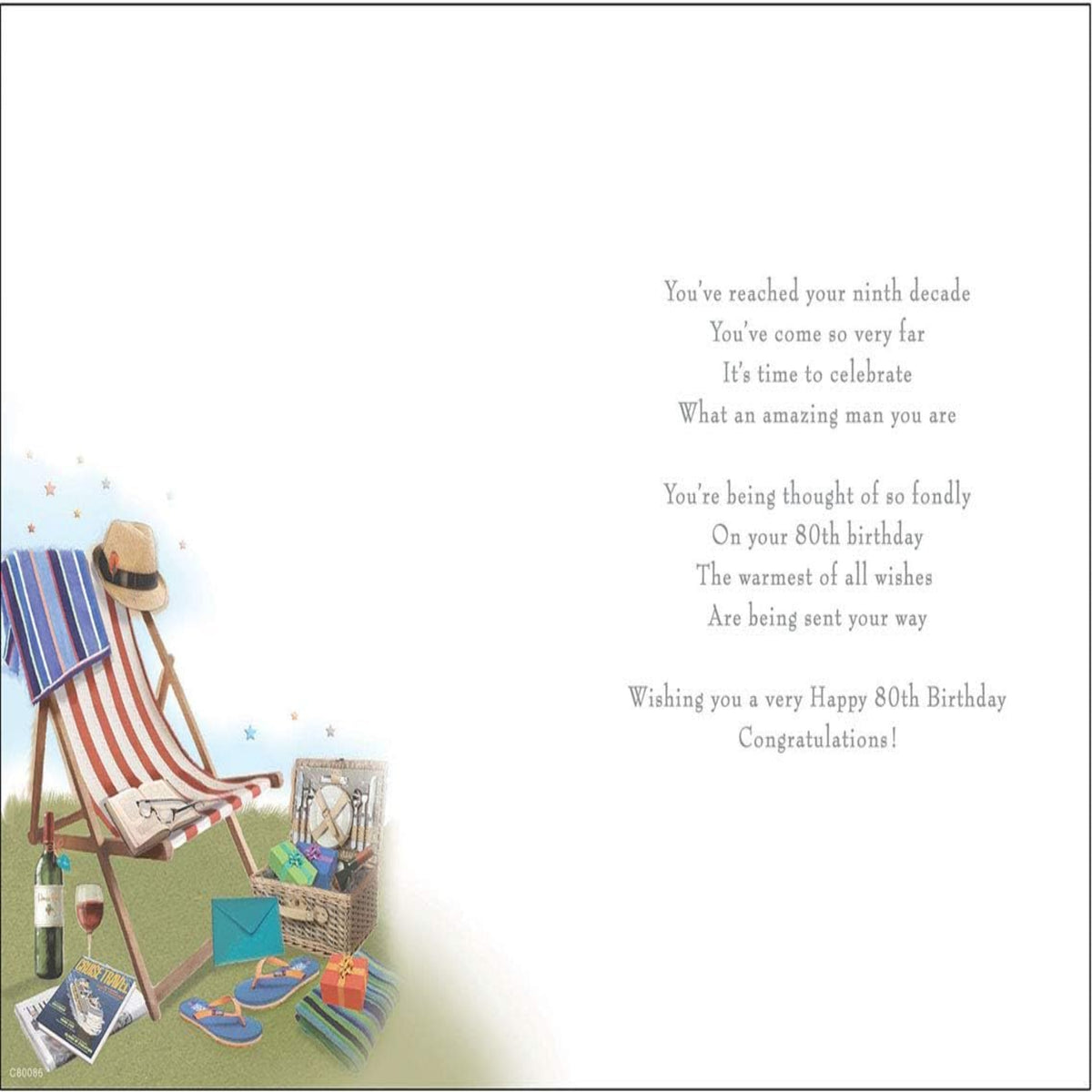 80th Birthday Card for Him - Regal Publishing - 9 x 6 inches
