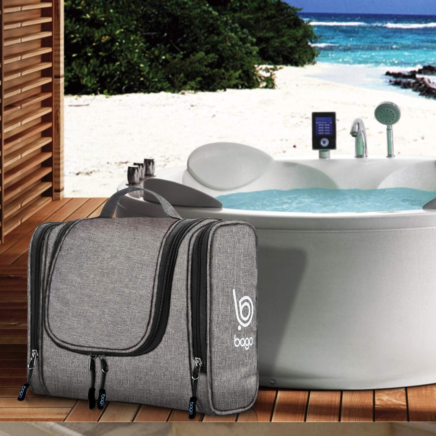 Travel Hanging Toiletry Wash Bag - Large Waterproof Cosmetic Organizer for Women and Men - Snowgray