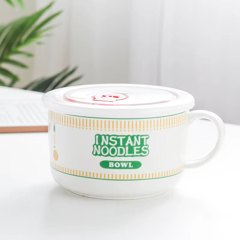 Hot Sale Ceramic Instant Noodle Bowl with Handle Large Capacity Instant Noodles Bowl Cute Design Instant Noodles Bowl with Lid