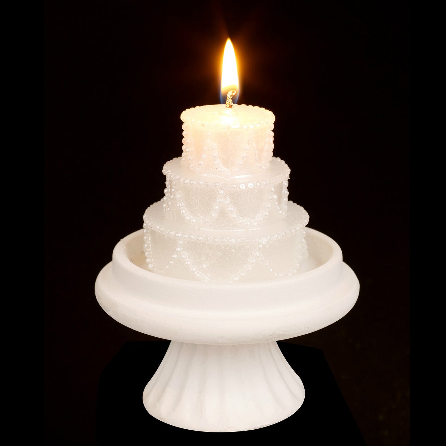 Luxury White Tiered Wedding Cake Candle Topper on Stand Table Center Piece Decor