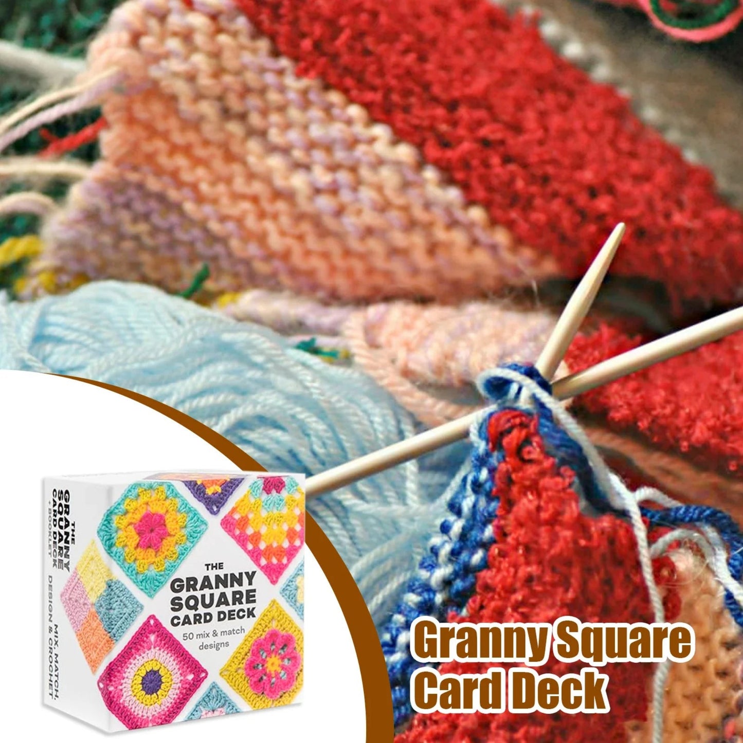 The Granny Square Card Deck - 50 Mix & Match Designs, Crochet Granny Squares Book, Crochet Kit for Beginners