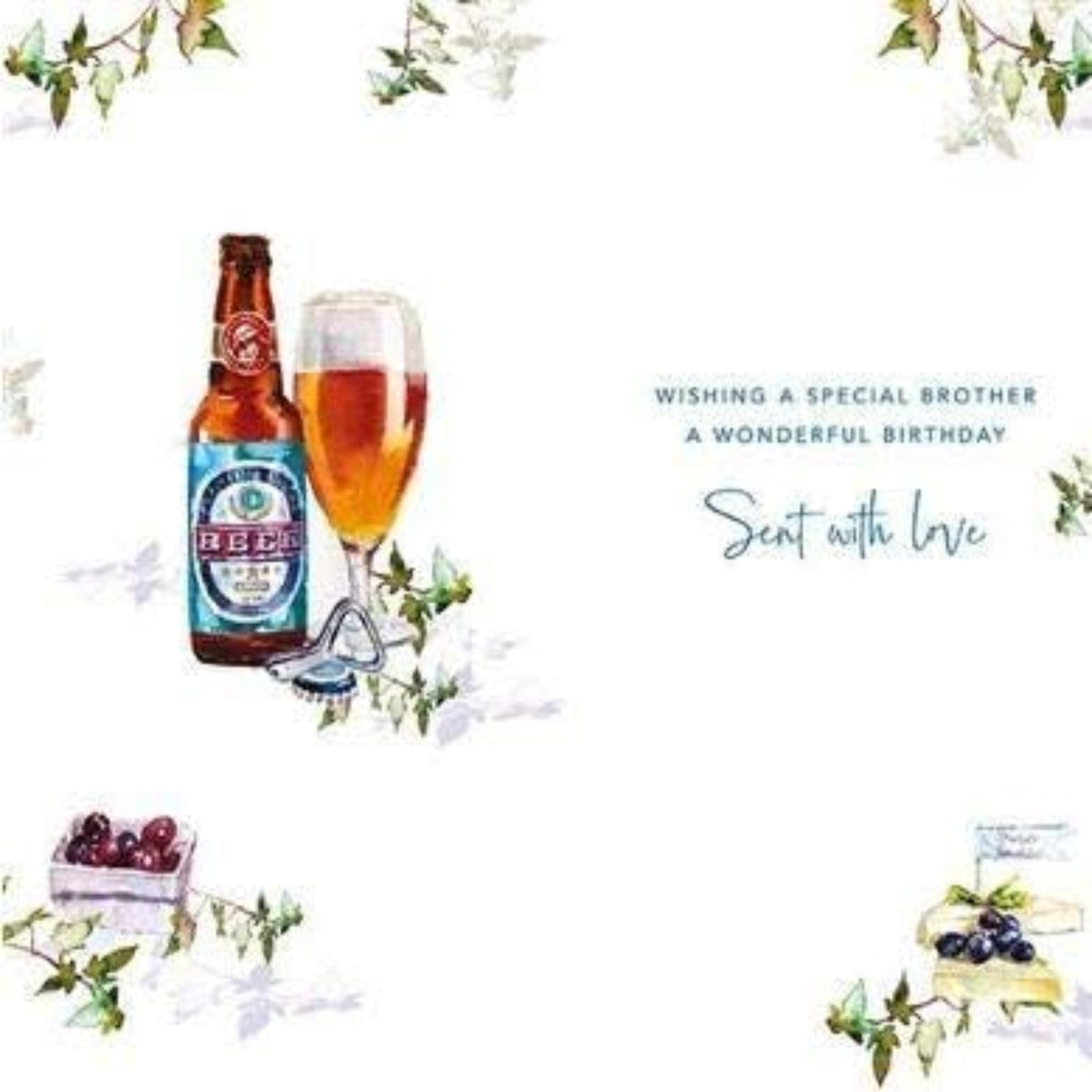 Brother Birthday Card – Nigel Quiney Birthday Beer Card with Blue Foil Finish - 125 x 232mm