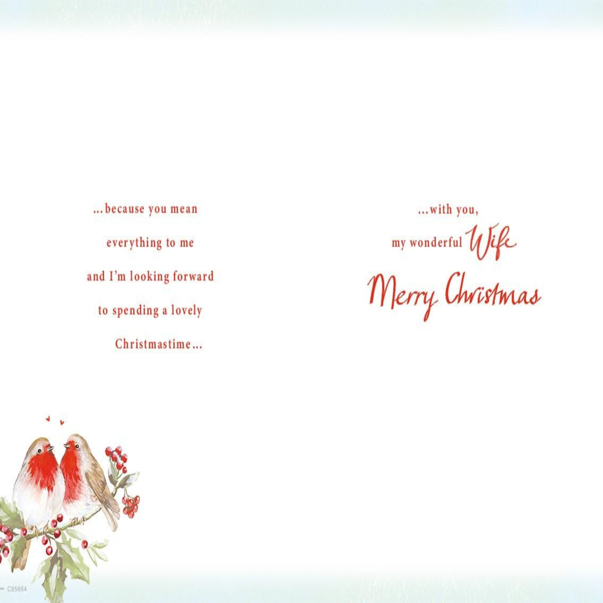 Christmas Card for Wife – Two Robins Design - Regal Publishing - 9 x 6 inches