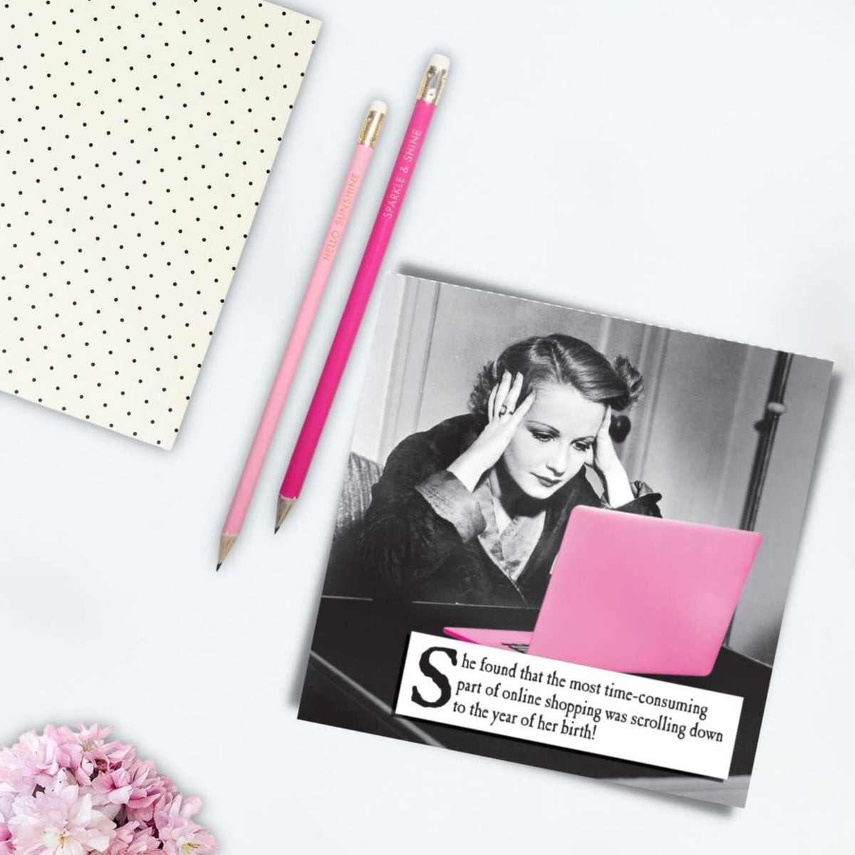 Emotional Rescue Funny Birthday Card for Her | Humorous Online Shopping Birthday Card - Black & White & Pink - 6 x 6 inches