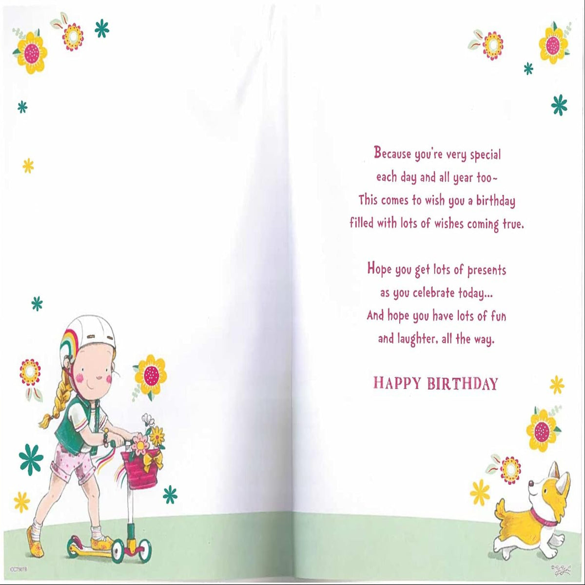 Express Yourself 6th Birthday Card for Granddaughter with Badge - Animated Little 6 Year Old Girl and Her Pet Dog Design - 22.8 x 15.3 cm