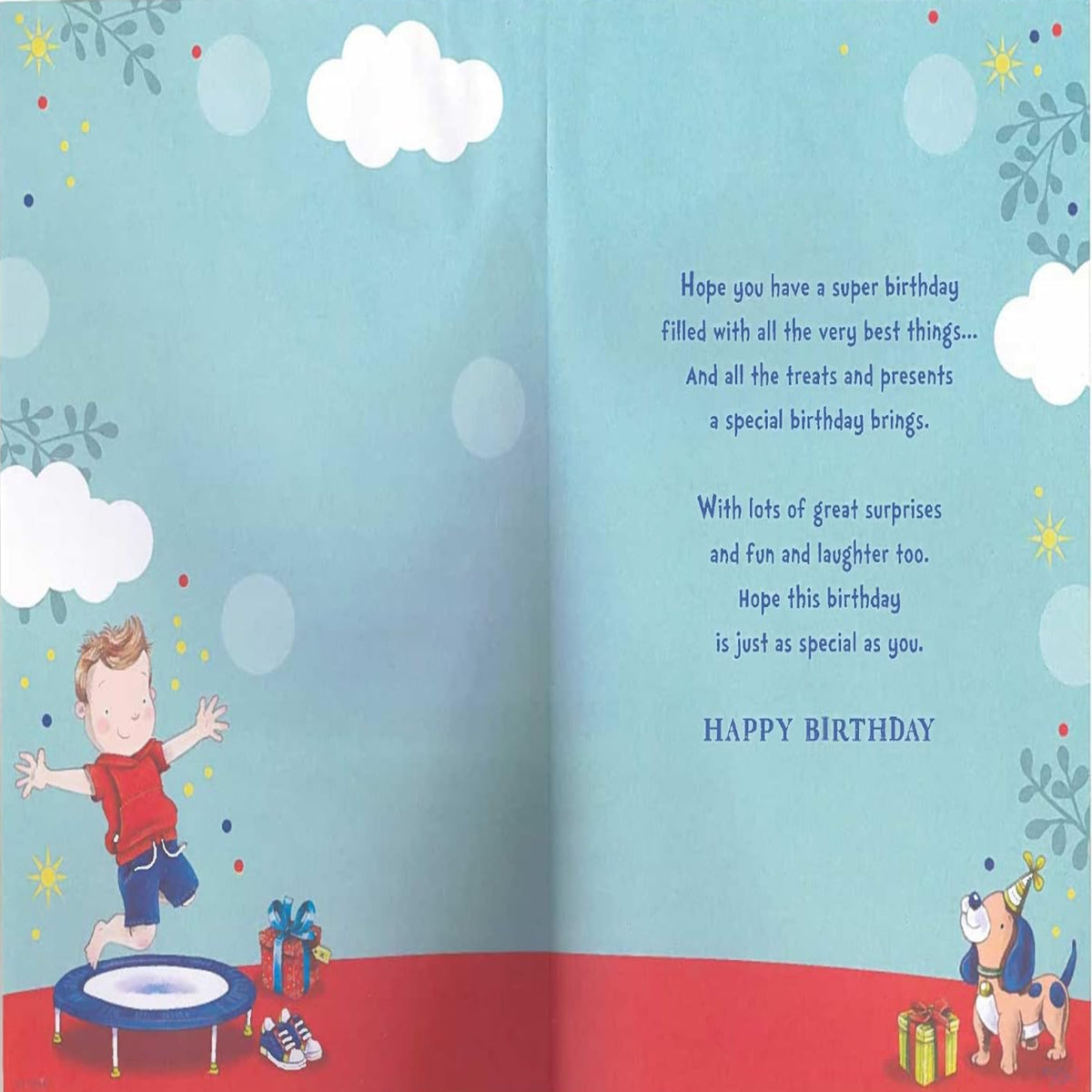 Express Yourself 6th Birthday Card for Grandson – Includes Badge & Envelope - Animated Boy on Trampoline Design for 6-Years-Old Boy - 22.8 x 15.3 cm