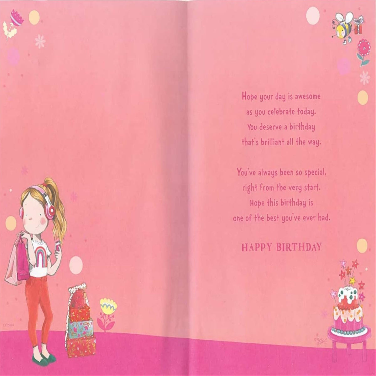 Express Yourself Granddaughter 10th Birthday Card with Badge & Envelope - Animated Design with Girl Listening to Music Design - 22.8 x 15.3 cm