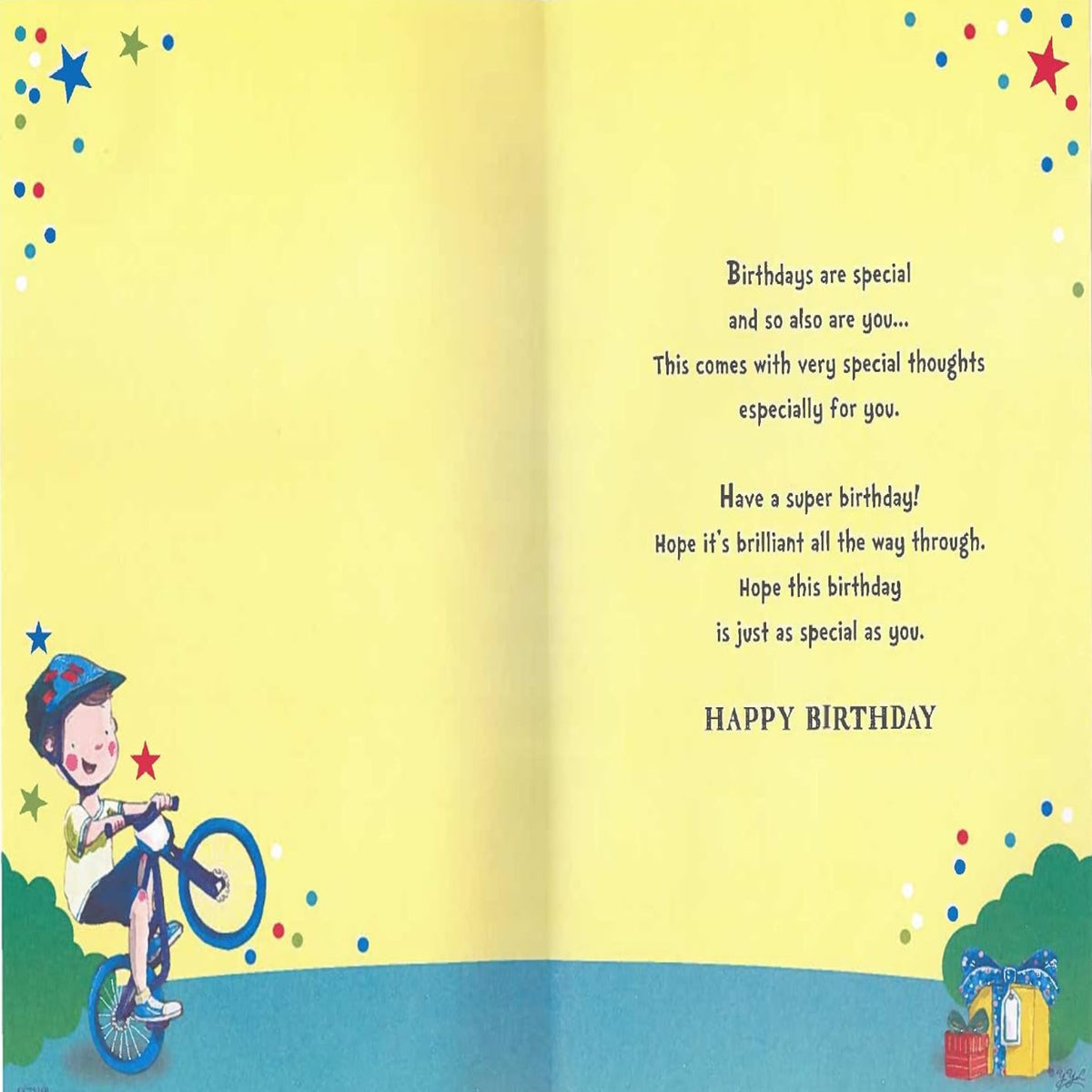 Express Yourself Grandson 7th Birthday Card with Badge & Envelope - Animated Little Boy Riding His Bike Design - 22.8 x 15.3 cm