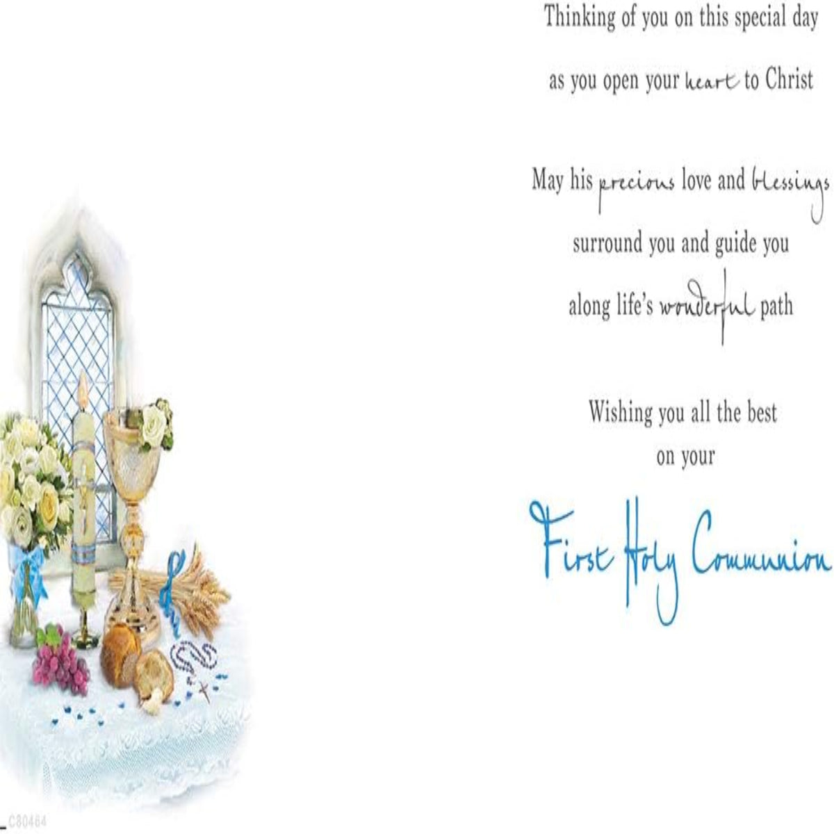 First Holy Communion Card – Traditional Communion Greeting Card - Regal Publishing - 8 x 6 inches