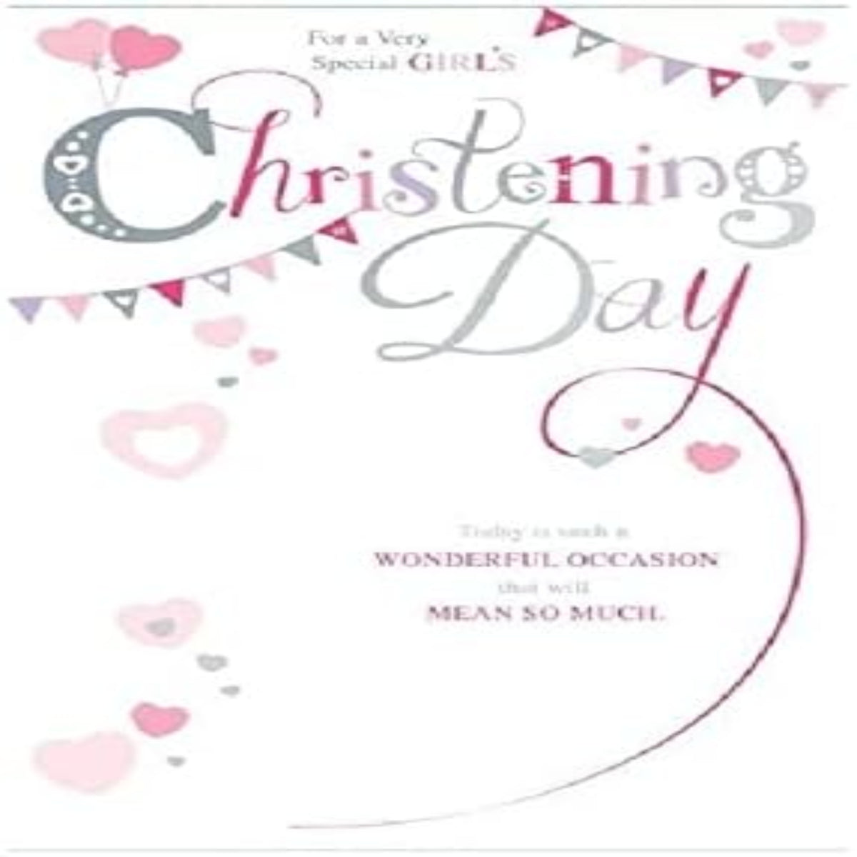 Girl’s Christening Card – Balloons & Hearts Design - 19.5 x 13.7cm