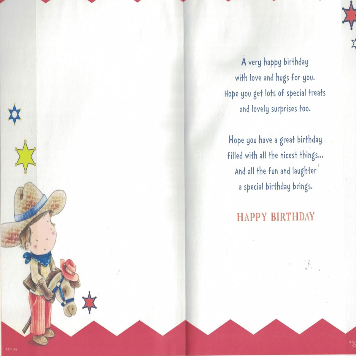 Great-Grandson 3rd Birthday Card – Cowboy Theme with Badge - Red
