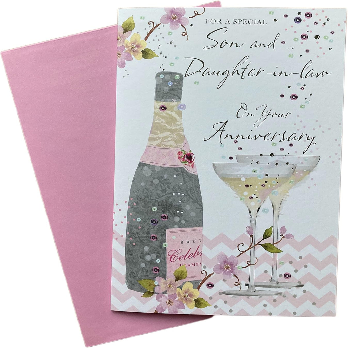 Greetings Son & Daughter-in-Law Anniversary Card – Champagne Floral - 23 x 15cm