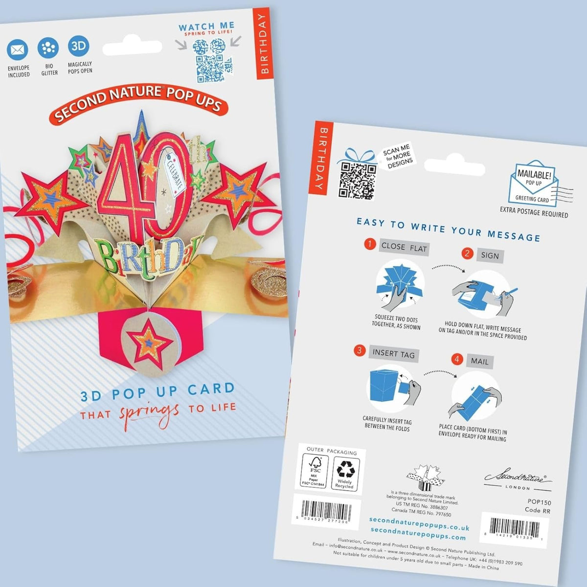 Happy 40th Birthday Pop Up Card | Second Nature 3D Greeting Card