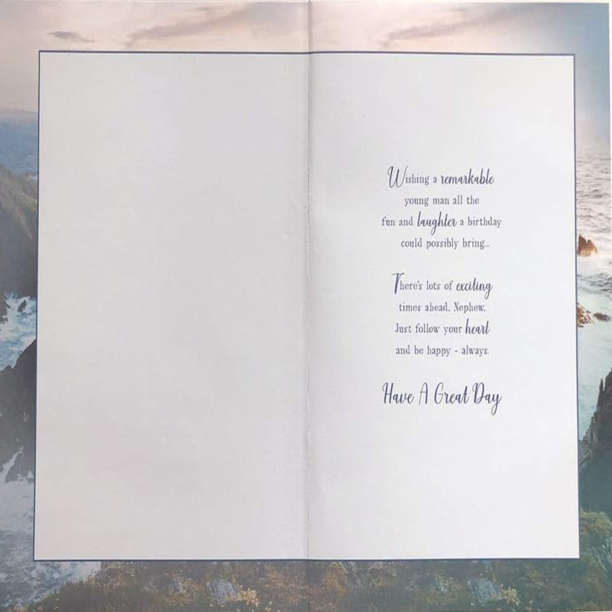 Nephew Birthday Card | Sea Rock Design with Sentimental Verse - 15.2cm x 22.8cm