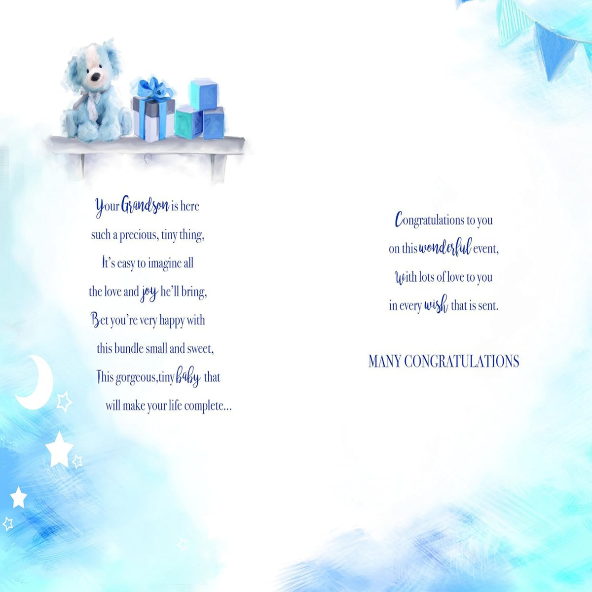 New Grandson Card with Bears & Blocks Design | Baby Boy Card - 15.2 cm x 22.8 cm
