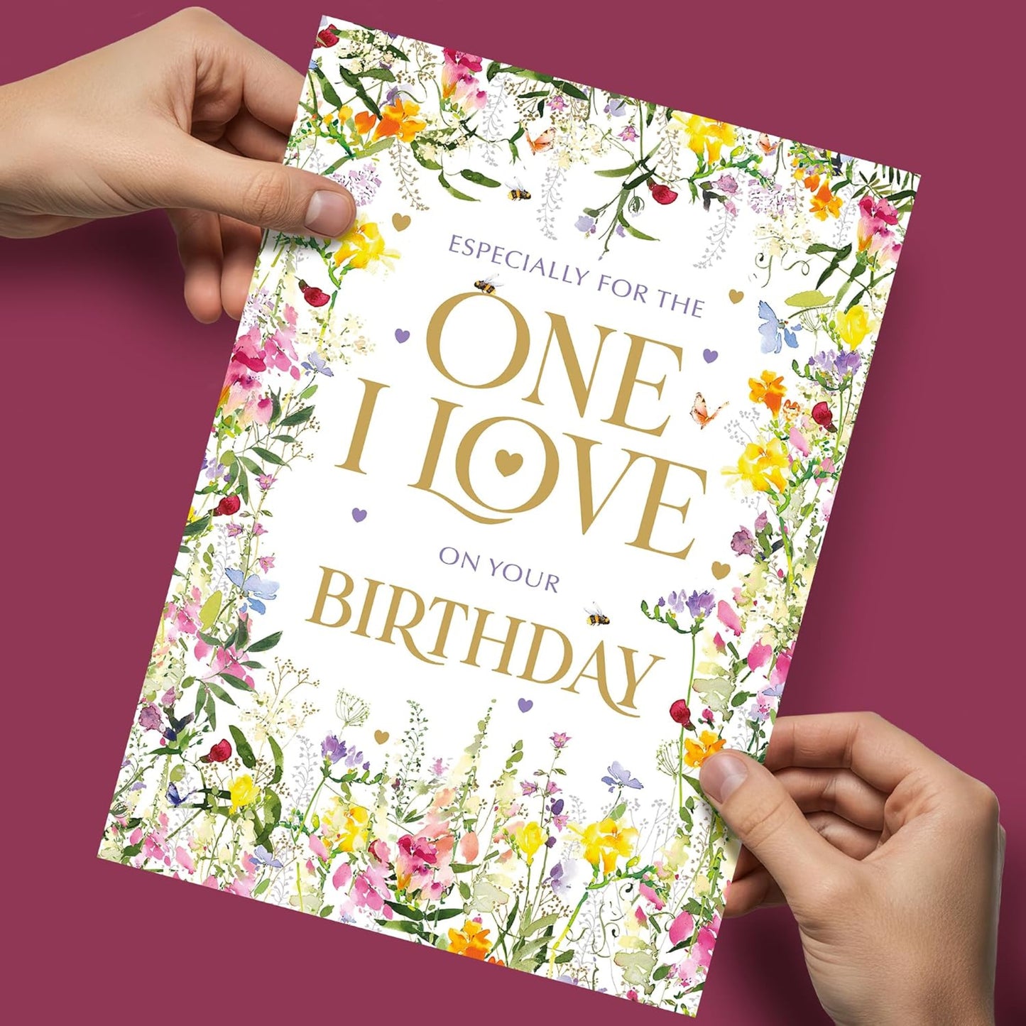 One I Love Birthday Card for Her | Nigel Quiney Floral Card - Colourful Flowers & Butterflies - 260 x 180mm