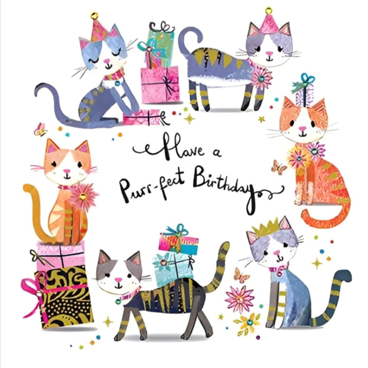 Paper Rose Cat Birthday Card for Women and Girls – Purr-fect Birthday Design - 158 x 158mm