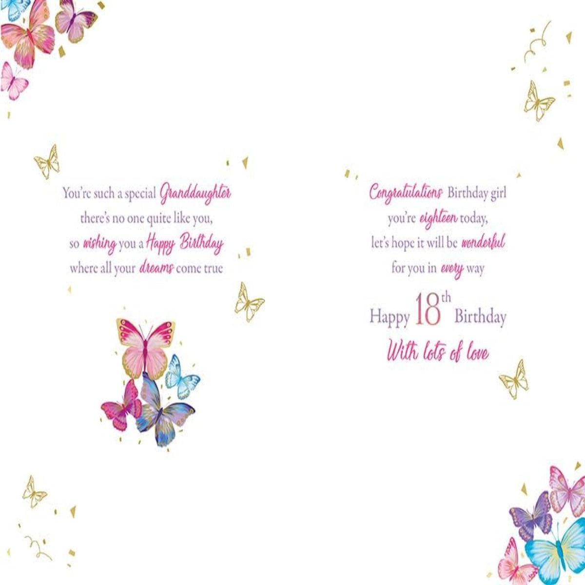 Paper Rose Granddaughter 18th Birthday Card with Butterflies - 155 x 230 mm