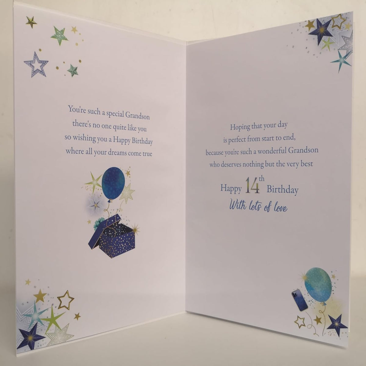 Paper Rose Grandson 14th Birthday Card | Eco-Friendly Greeting Card - Phone & Balloons with Foil Details - 155 x 230 mm