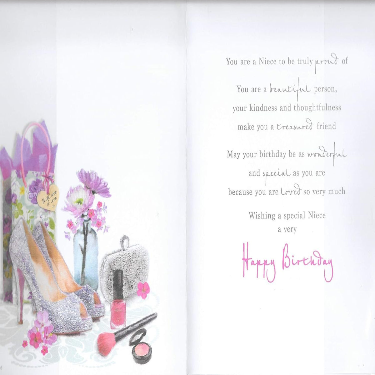 Piccadilly Greetings Birthday Card for Niece | Elegant Niece Birthday Card - red|grey|beige|peach|pink - 9 x 6 inches