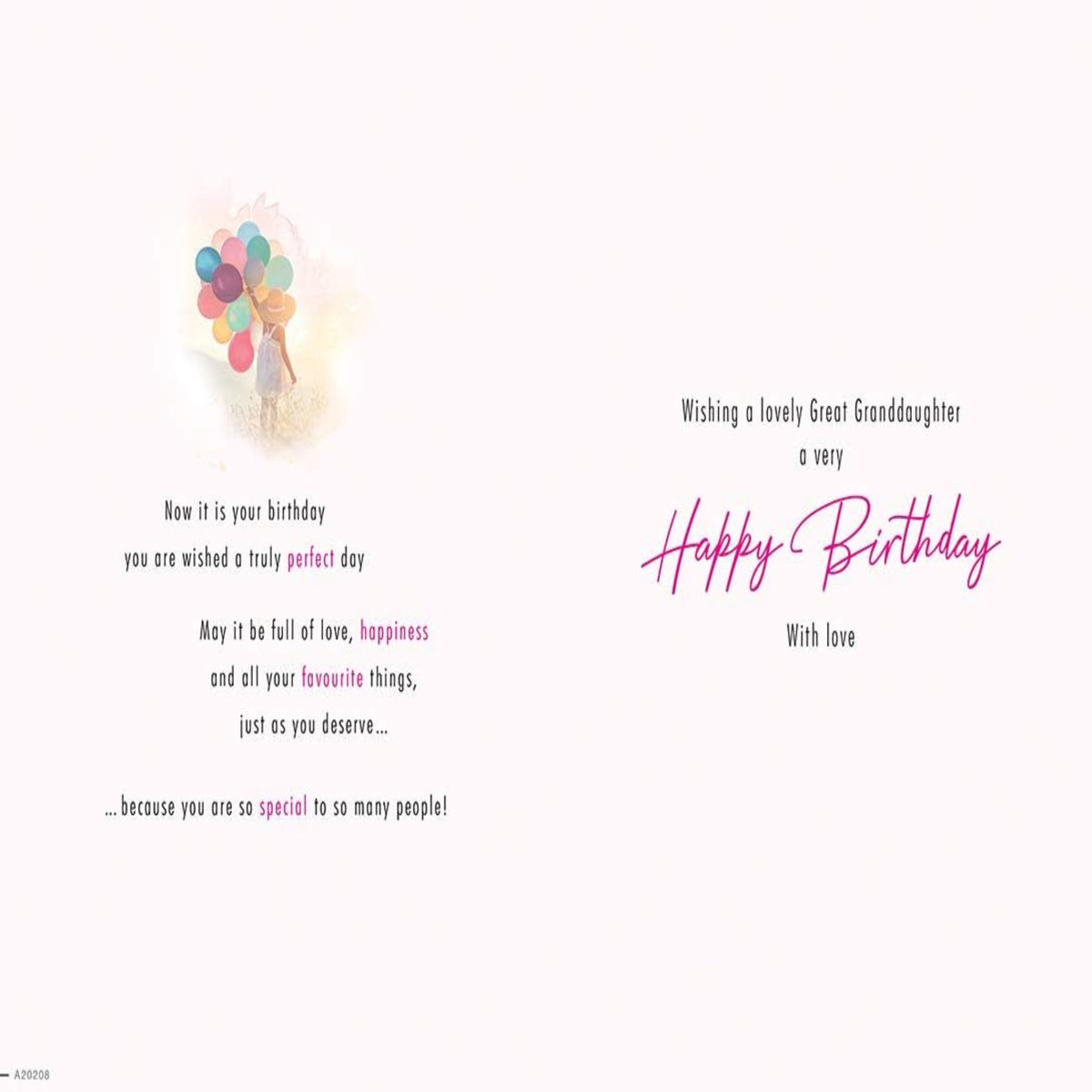 Piccadilly Greetings Great Granddaughter Birthday Card – Traditional - white|pink|red - 9 x 6 inches