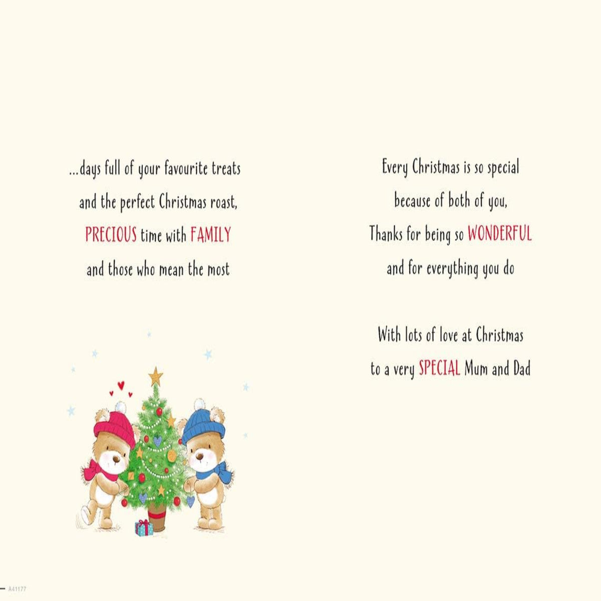 Piccadilly Greetings Mum and Dad Christmas Card – Cute Design - 9 x 6 inches