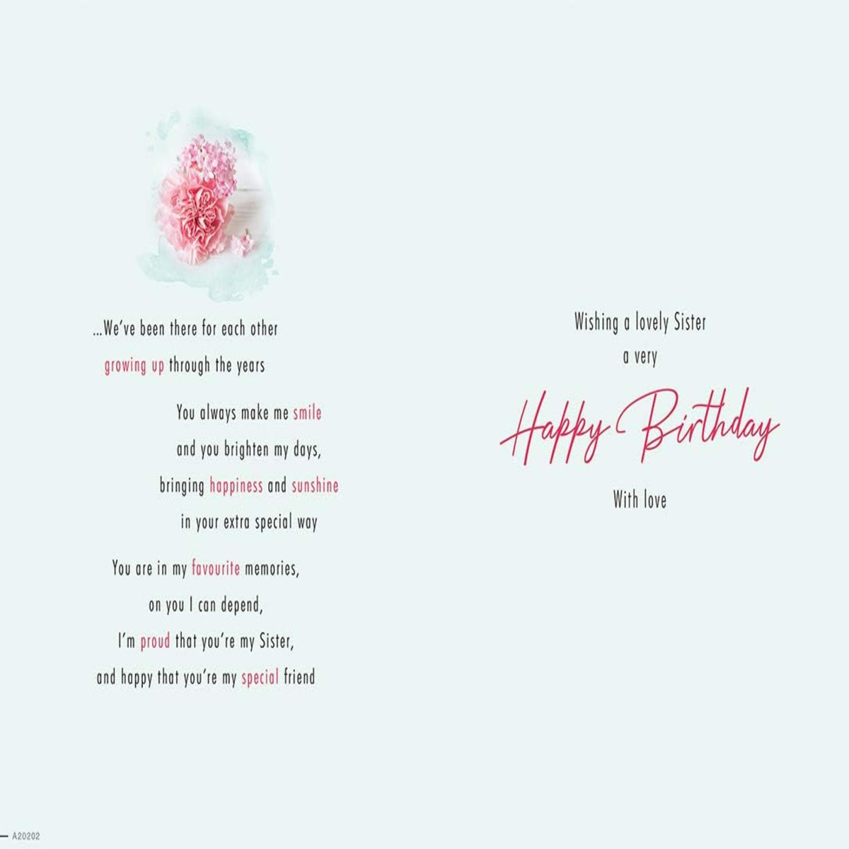 Piccadilly Greetings Sister Birthday Card - pink|red|white - 9 x 6 inches