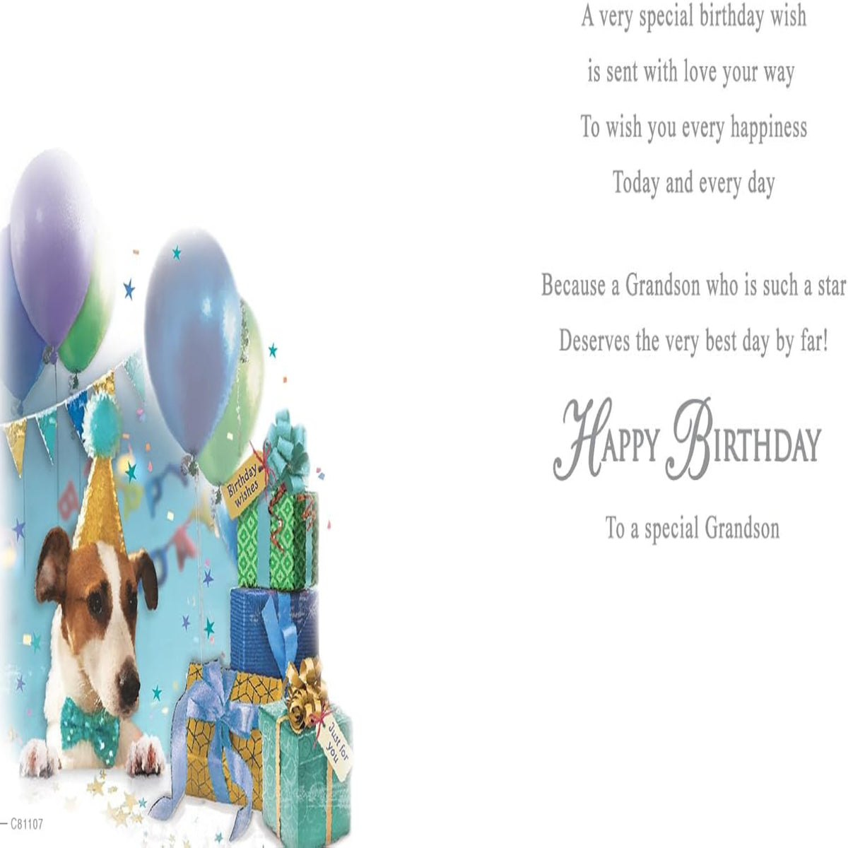 Regal Publishing Grandson Birthday Card with Dog Design - 8 x 6 inches