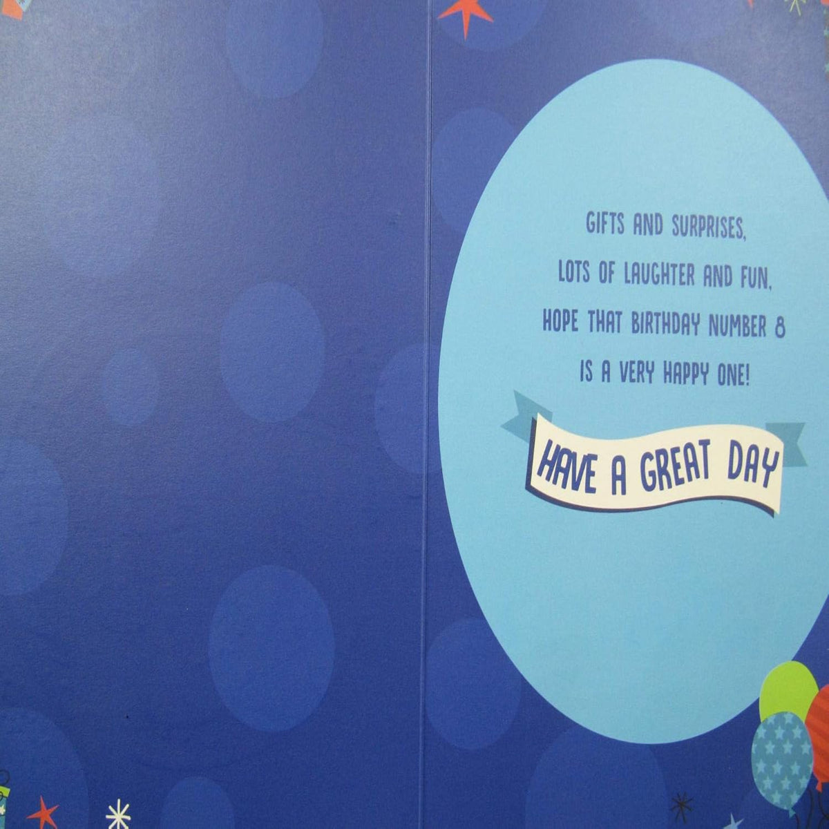 Simon Elvin Blue 8th Birthday Card – Colourful Age 8 Design - 7.5 x 5.5 inches