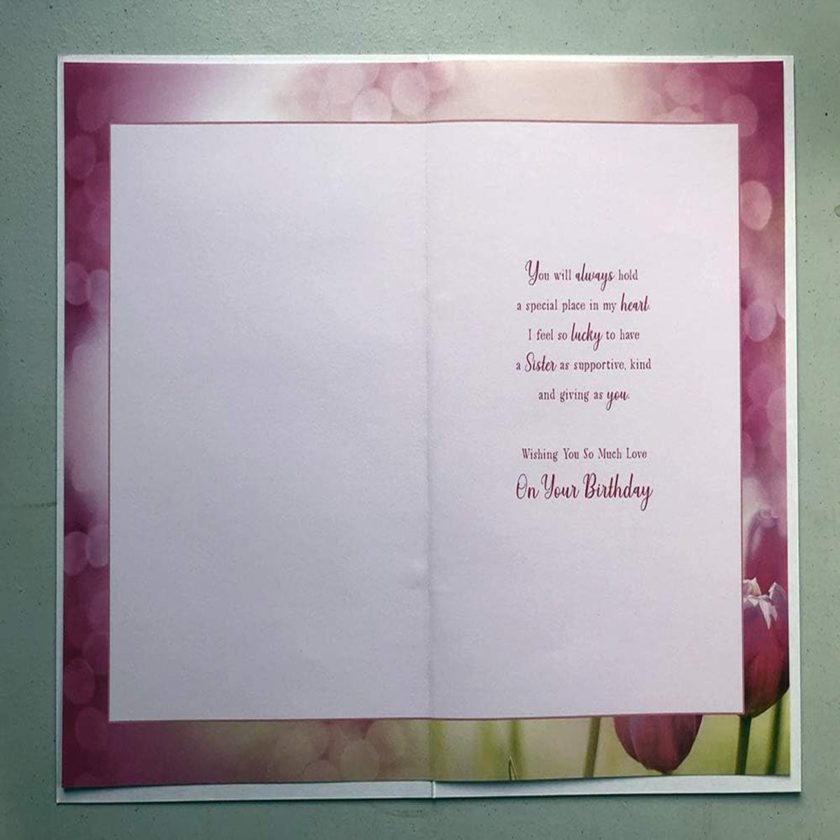 Special Sister Birthday Card – Tulips Sentiment Card with Verse - 15.2cm x 22.8cm