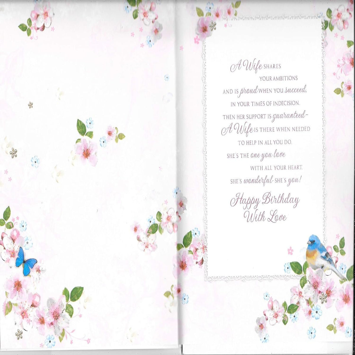 Wife Birthday Card with Pretty Birds Design – 9 x 6 inches