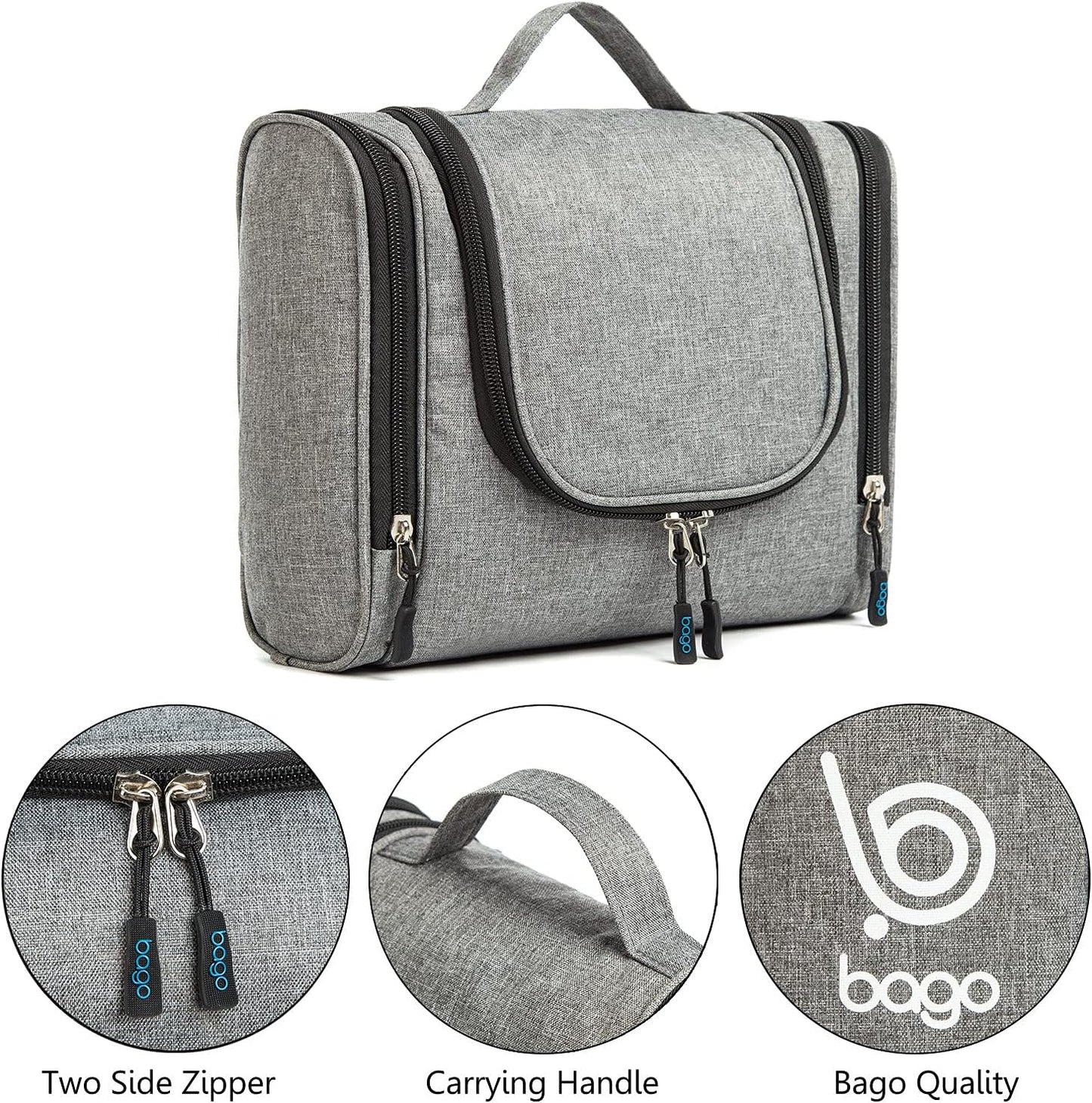 Travel Hanging Toiletry Wash Bag - Large Waterproof Cosmetic Organizer for Women and Men - Snowgray