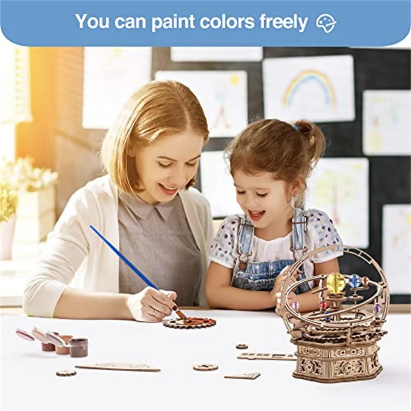 Rotating Starry Night Mechanical Music Box 3D Wooden Puzzle Assembly Model Building Craft Kits for Children Kids AMK51