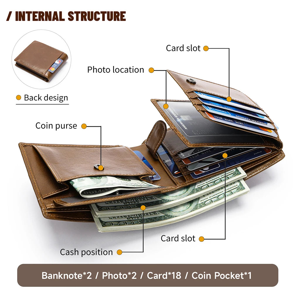 Handmade Cowhide Wallet Men'S Leather Short Anti-Theft Swipe Wallet Large Capacity Trend Wallet Men