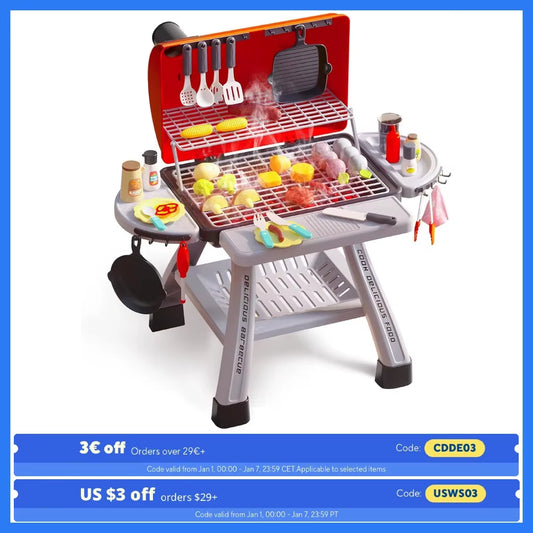 Children'S BBQ Grill Toy, Kitchen Playset, Realistic Smoke BBQ Grill Playset with Toy Kitchen Accessories.