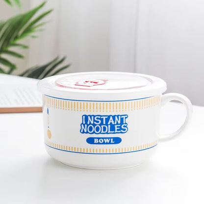 Hot Sale Ceramic Instant Noodle Bowl with Handle Large Capacity Instant Noodles Bowl Cute Design Instant Noodles Bowl with Lid